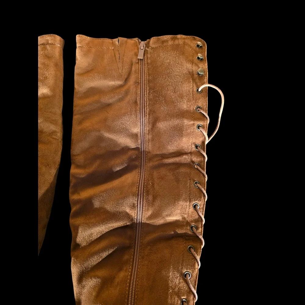 Tan Over the Knee Suade Lace-Up Boots EUC
